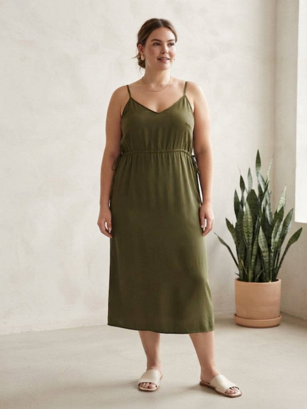 Universal Thread Slip Dress Midi Cami Olive Green XL